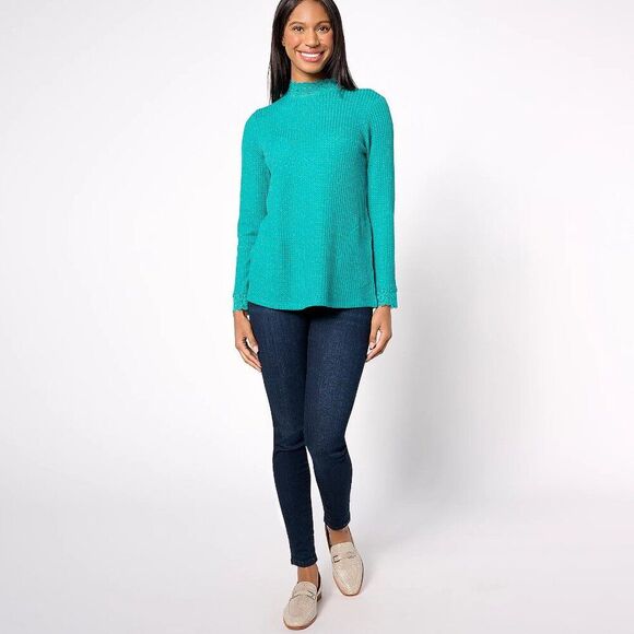 LOGO By Lori Goldstein Waffle Top Size Medium Pockets NWOT - Picture 3 of 12